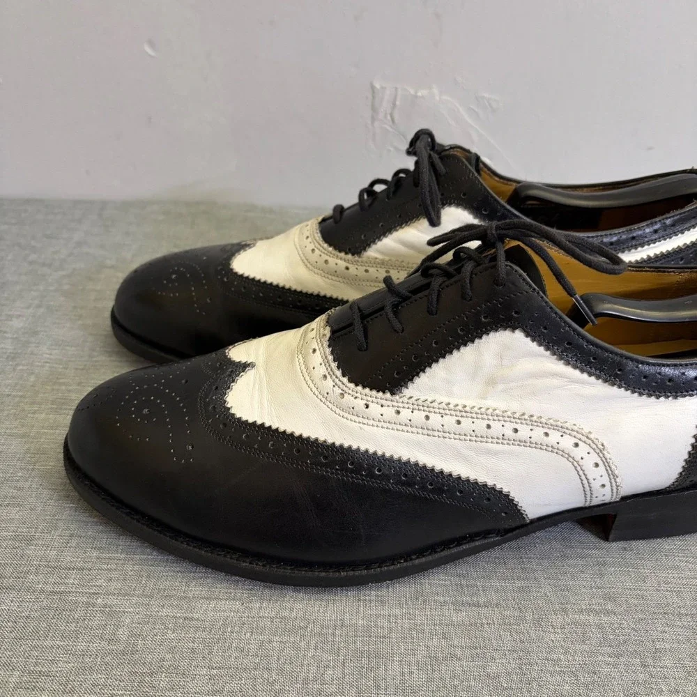 T.O.‎ Dey Wingtip Oxfords Mens 10 Black White Custom Made Spectator Vintage NY